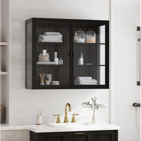 Armoire murale en métal et verre trempé noir 70 cm, 2 portes et 3 niveaux (1/5)
