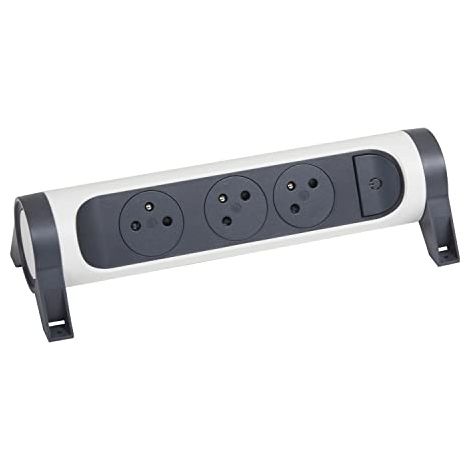 RALLONGE MULTIPRISE ROTATIVE AVEC 3 PRISES DE COURANT SURFACE ET INTERRUPTEUR À CÂBLER - BLANC ET GRIS FONCÉ - SANS CORDON (1/5)