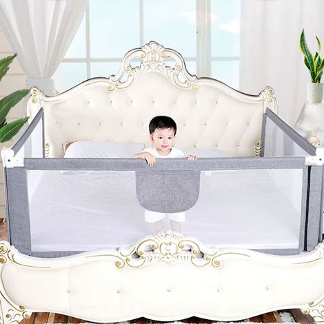 Barrera de Cama para bebé 2M, Barrera de Seguridad niños, Seguridad anticaídas infantil, Altura Ajustable, Duradera y fácil de instalar, Gris 1 Unidad