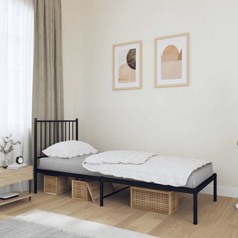 Bettgestell mit Kopfteil Metall Schwarz 75x190 cm