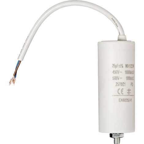 Condensador 25 uF 450 V Faston + Cable 1 uds. 25.0 uF Blanco