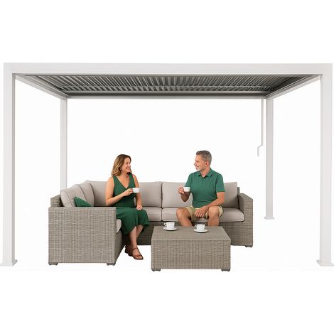 Pergola da giardino 3x4 m con tetto regolabile in alluminio, bianca, per terrazza, robusta