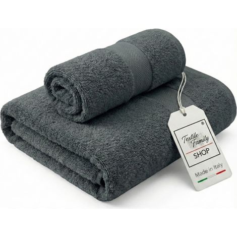 Paire de serviettes anthracite pour le visage et les invités - 100 % coton éponge 450 g/m² fabriquées en Italie