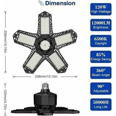 120-W-LED-Garagenleuchte, 12.000 lm, 6500 K Farbtemperatur, E26/E27-kompatibel, schnelle und werkzeuglose Montage (1/5)