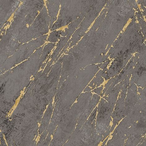 Carta da parati a pietre e mattonelle Profhome 388175 Carta da parati TNT goffrata a caldo strutturata con aspetto marmo opaca antracite oro nero 5,33 m2
