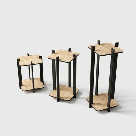 Set 3 portavasi in legno quadrati da interno Flower Desk Square - Rovere (1/3)