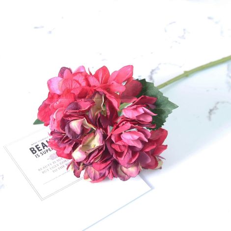 Hortensia en soie, plante résistante, feuilles vertes, centre de table pour mariage et autres événementsrouge vin (1/5)