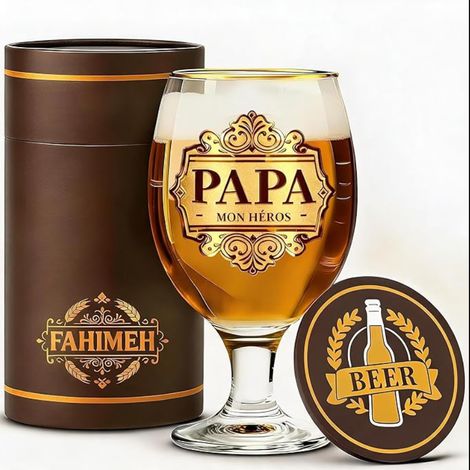 Verre a Biere 400 ml, de lFille Fils Homme Fête des pères Noël, Avec Sous-verre (1/5)