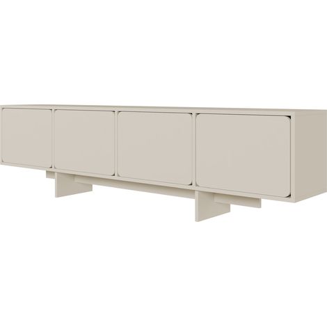 Selsey – Meuble TV 4 portes 200 cm – Panneau de particules stratifié – Gris beige – Système Push-to-Open – Design minimaliste (1/5)