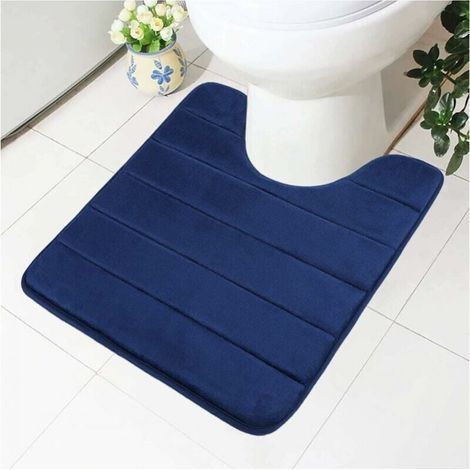 Tapis de bain en mousse à mémoire de forme, 50x60cm, antidérapant, doux, absorbant, pour toilettes, salle de bain, mousse à mémoire de forme, bleu marine (1/4)