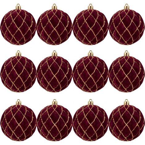 12 Palline per Albero di Natale 8 cm Velluto Bordeaux con Decorazioni oro Palla sfera natalizia bordo' addobbi ghirlande Eleganti e particolari arredo casa e locali commerciali (1/5)