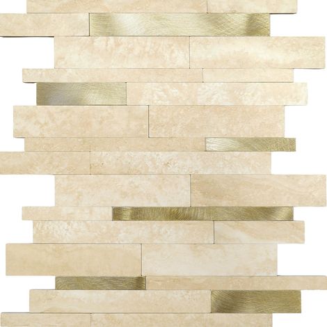 Crédence adhésive murale 3D motif lamelles 4 pièces Doré 25x25 cm (1/5)