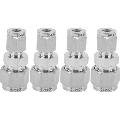 Raccord Réducteur Droit Acier Inox 304, Double Bague pour Tubes Compression 6mm 10mm