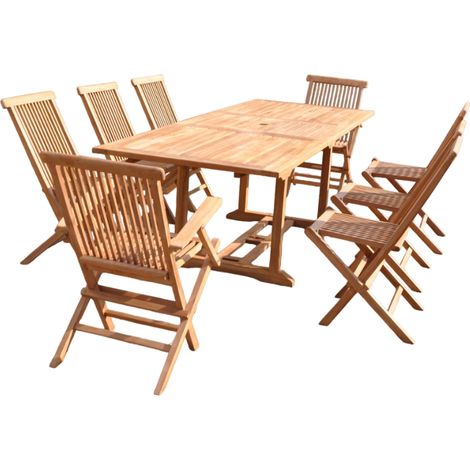 Tavolo da giardino rettangolare 6 sedie 2 poltrone in teak KAJANG