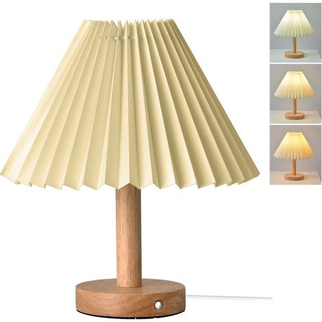 Lampe de table plissée, lampe de chevet vintage, lampe de bureau, lampe de table décorative, veilleuse LED, 3 températures de couleur (beige) (1/5)