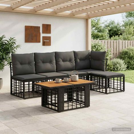 vidaXL Conjunto de sofás de jardín 6 uds. Negro y gris oscuro (1/5)