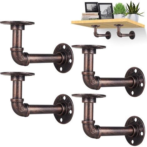 Support Etagere Industrielle, 4PCS Equerre Etagere Murale, Equerre Metal 15 x 8cm Supports d'étagère Industriels avec vis Assorties pour Deco Murale Style Vintage (Bronze Rouge) (1/5)
