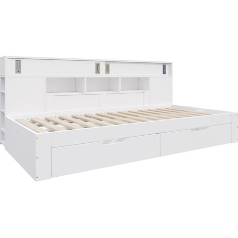 Letto bambino multifunzionale 140 x 190 cm con cassetti e vani contenitori in MDF bianco (1/5)