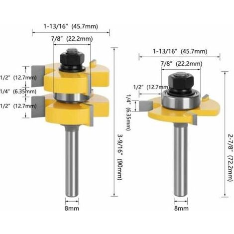 Satz Zapfenschneider mit 8-mm-Schaft, 3 Schneiden, T-Nutenschneider für Holzbearbeitung, Tischlerwerkzeuge (1/5)