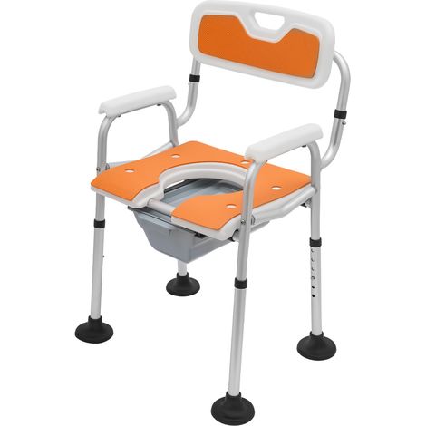 Chaise de douche réglable en hauteur pour personnes âgées, chaise percée avec accoudoirs et dossier, chaises percées-douche, 88 x 50 x 40 cm, 150 kg, orange