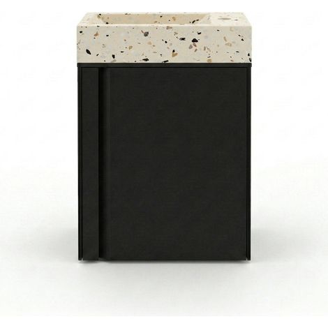 Saniclass Chaci Ensemble lave-mains - 40x65cm - 1 porte - 1 trou de robinet - droite - lave-mains terrazzo - noir mat