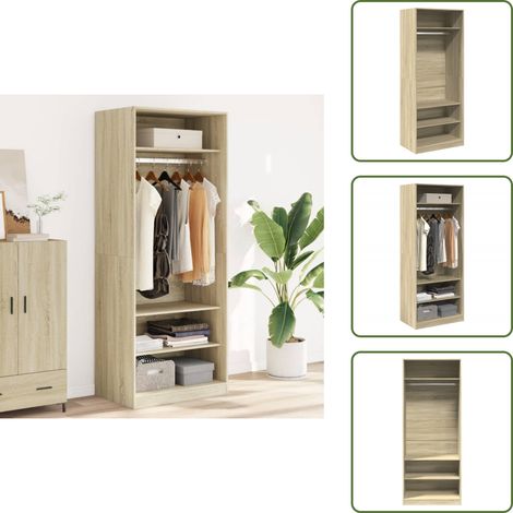 The Living Store Garde-robe chêne sonoma 80x50x200 cm bois d'ingénierie - Armoire - Meuble Rangement - Dressing - Placard - Commode (1/5)