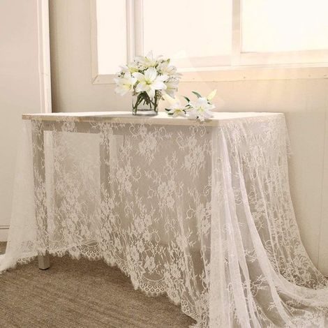 Mantel de encaje, mantel de estilo rústico vintage para bodas, mantel romántico para la recepción nupcial. - Blanco - 75 x 300 cm (1/5)