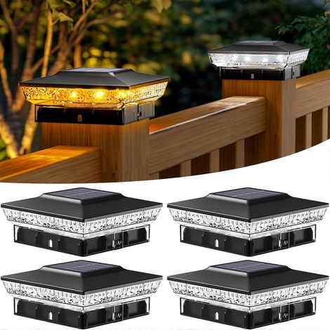 Lot de 4 lampes solaires 4x4 pour poteaux, étanches, à LED, pour clôtures et terrasses extérieures, avec deux modes de couleur, 12,7 x 12,7 x 5,6 cm, 10 x 10 cm, 8,9 x 8,9 cm, IP64
