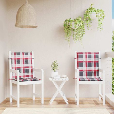 vidaXL Cojín silla de jardín respaldo bajo 2 uds tela a cuadros rojo (1/5)