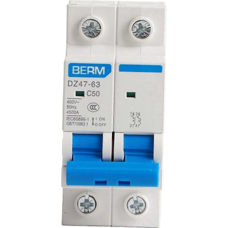 DZ47‐63 2P Miniatur-Leistungsschalter mit Leckstromschutzschalter, Luftschalter 400VAC (50A)
