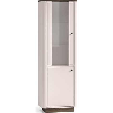 Selsey Vilavio – Vitrine, 2-türig mit LED, Kaschmirgrau/Eichenoptik Dunkel, 65 cm