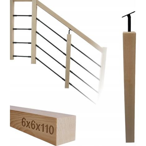 Poteau en bois - 6 x 6 x 110 cm - Hêtre - Kit de montage complet - Adaptable et robuste