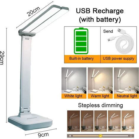 Lampe de bureau LED rechargeable (bleue), lampe de bureau rechargeable par USB, intensité lumineuse réglable sur 3 niveaux, écran tactile, respectueuse des yeux (1/5)