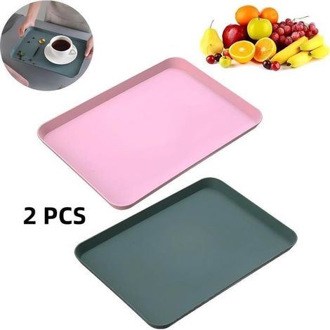 Plateau - Plastique - Rectangulaire - 29.5x21 cm - AntidéRapant - Rose/Bleu (1/4)