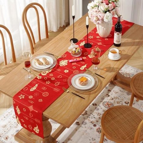 Chemin de Table de Noël en polyester coton ANNEFLY,pour Décoration Table à Manger Maison Cuisine Fête Noël Rouge-A (30 x 180cm) (1/4)