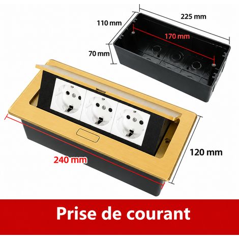 Bloc prise encastrable escamotable bureau 3 prises standard européen doré pop-up amorti AC 250V 4000W – Livraison gratuite (1/5)