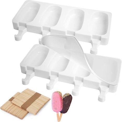 Stampi per il ghiaccio, stampi per il ghiaccio in silicone, 8 stampi per il ghiaccio con 100 bastoncini di legno, stampi per il ghiaccio, stampo per il ghiaccio senza BPA per la cottura, stampo per de (1/5)