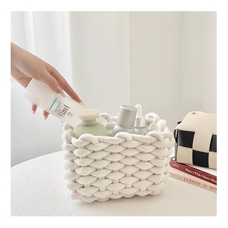 Blanc Corde de Coton Petit Panier Tressé Carré Paniers (1/4)