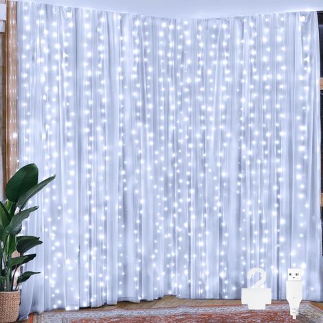 Vorhang-Lichtergirlande, 3 x 3 m, USB-Lichtvorhang für Weihnachten, Hochzeit, Geburtstag, Fenster, Zuhause (kaltweiß) (1/5)