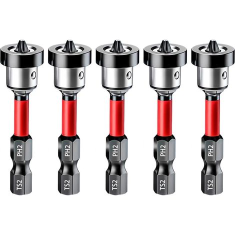 5-teiliges Werkzeugset zur Montage von Trockenbauschrauben – Magnetische PH2-Schraubendreherbits mit 6,35 mm (1/4") Sechskantschaft – Serientiefenmesser und Bohrer – Länge: 50 mm (1/5)