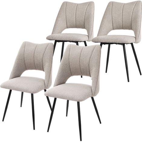 ML-Design Set di 4 Sedie per Sala da Pranzo Beige Seduta in Poliestere con Gambe in Metallo Nero Poltrona da Cucina con Schienale da Soggiorno Sedie Imbottite per Ufficio Poltrone