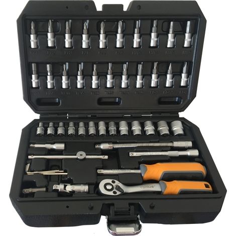 Kit Inserti + Bussole/Boccole impronta torx/esagonale con 2 cricchetti reversibili 46 pz Hoteche - 202801