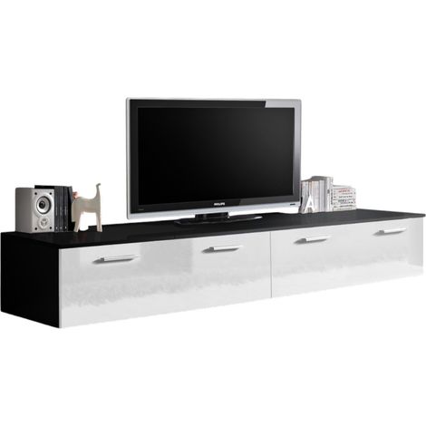 Mobile TV 200cm Collezione COMET. Colore nero e bianco. 2 ante a ribalta.