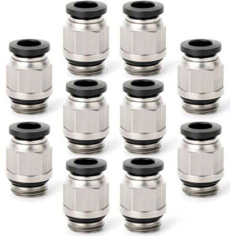 Raccordi rapidi maschio diritti per tubi da 6 mm – Confezione da 10 pezzi con filettatura BSP da 1/8″ e anello di tenuta – Modello PC6-01