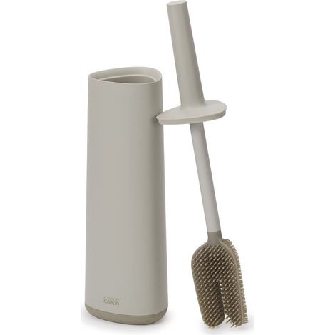 Joseph Joseph Flex - Portascopino Igienico Bagno Spazzola WC, testa sostituibile, Antigoccia, Anti-Intasamento, tripla azione a 360 gradi, Beige (1/2)