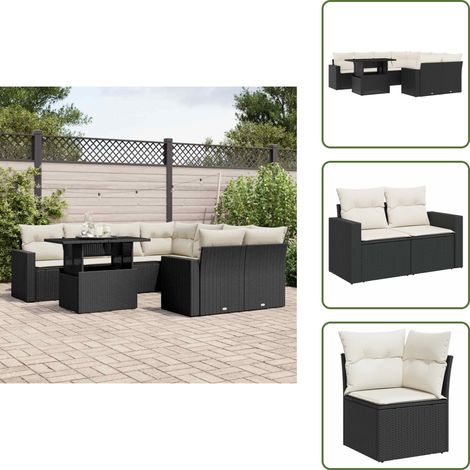 The Living Store Salon de jardin 9 pcs avec coussins noir résine tressée - Ensemble Salon De Jardin - Mobilier Extérieur - Salon De Jardin Pliable - Set Salon De Jardin - Chaise Longue (1/5)