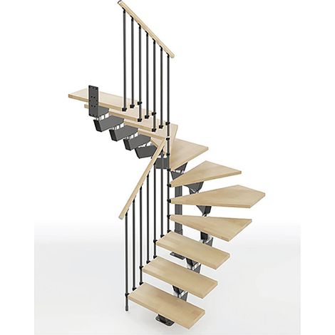 Escalier tournant 15 marches - Hauteur à franchir de 2.97 à 3.56m - Largeur 75cm - Structure anthracite et marches noyer - KNOCK75/U/NA-RH-15