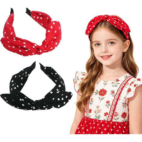 Lot de 2 Bandeaux Cheveux Femme à Pois avec Noeud, Serre tête Vintage Années 50 pour Femmes et Filles, Accessoire Pin-up Guinguette Carnaval, Rouge et Noir (1/5)