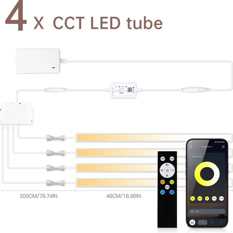 (4 bandes) Bande lumineuse LED à intensité variable CCT (2700K-6500K) contrôlée par Bluetooth (DC24V) (1/5)