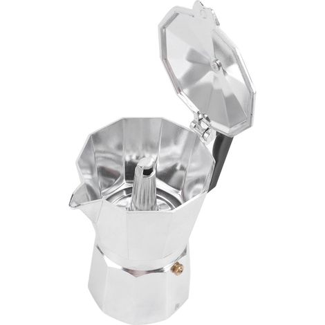 Cafetière Moka 300 ml (10 oz) / 6 tasses, en aluminium, de forme octogonale, portable, pour la maison ou le bureau. (1/5)